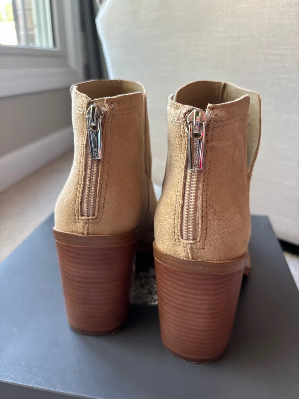 Vince Camuto Tan Suede Pointed-Toe Ankle Booties